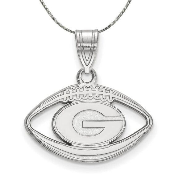 Sterling Silver U. of Georgia Football Pendant Necklace - 24 Inch